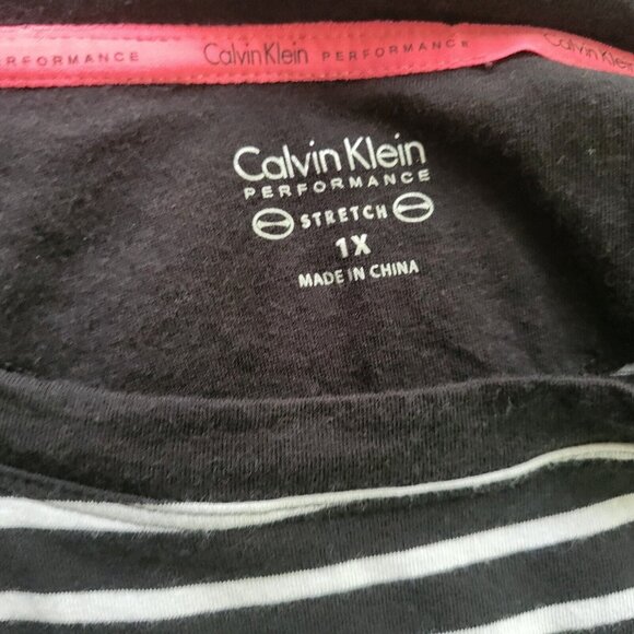 Calvin Klein Women Top 1X Tunic Performance Black Stripe Asymmetric STR191E - Picture 8 of 9
